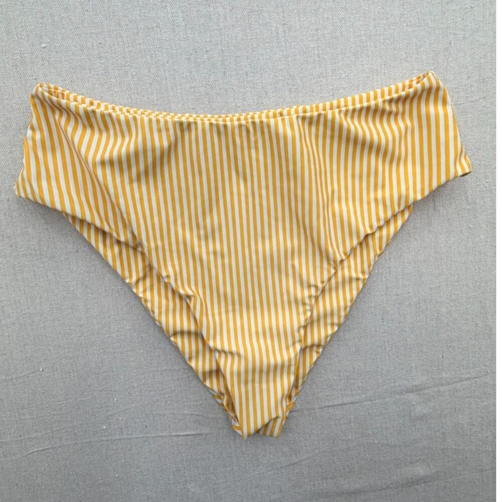 High-Waist Yellow Stripe Women's Bikini Bottom